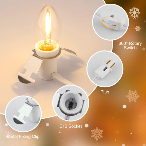 Versatile 6 Foot LED Accessory Cord With On Off Switch For Night Lights And Holiday Decor C7 Bulb 2 Pack close-up of bulb and components