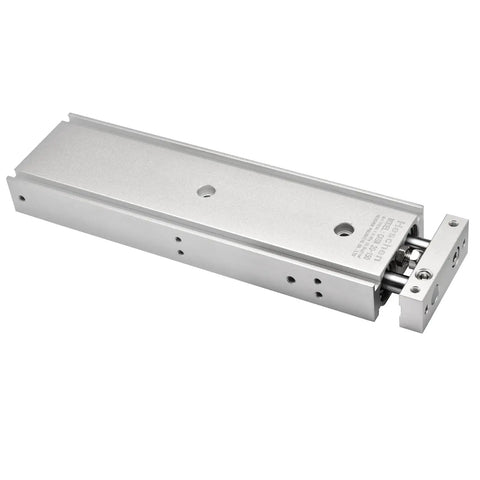 Dual Aluminum Air Cylinder CXSM 20mm 150mm with guide rod plate, side view, silver finish, compact for automation tasks