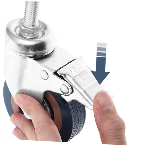 Close-up of Premium M12x30 Stem PVC Swivel Caster Wheels With Brake showing the locking mechanism being engaged.