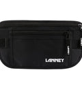Travel Money Belt With RFID Blocking Slim Hidden Pouch Under Your Clothes For Passport Cash Cards And Documents Black Includes Bonus Two RFID Sleeves For Women And Men Travel Friendly Everyday Carry black front view