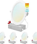 Ultra Thin 8 Inch LED Recessed Lighting Kit With 23W Dimmable Wet Rated Baffle Trim Easy Switch 5 Color Temperature Options 4 Pack