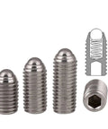Premium 304 Stainless Steel Ball Plunger Set Screws Featuring A Slick Hex Socket And Burr Free Finish, assorted sizes in a pack of 10.