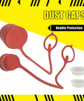 Red plastic dust-cap set for hydraulic quick-connect couplers, 4-piece with ring handles