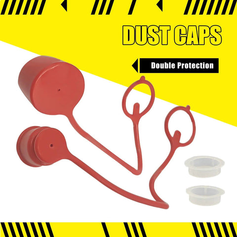 Red plastic dust-cap set for hydraulic quick-connect couplers, 4-piece with ring handles