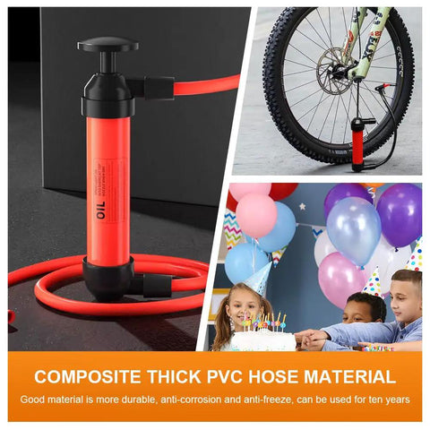 Heavy Duty Portable Siphon Pump Kit For Handheld Fluid Extractor And Universal Gasoline Oil Transfer With Hella Durable Flexible Pvc And No Sweat Garage Use, featuring thick PVC hose.