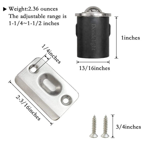 Drive In Ball Catch Kit For Interior Doors, Adjustable Tension, Thirteen Sixteenths Inch By One Inch Closet Door Ball Catch Hardware