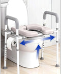 Raised Toilet Seat With Handles For Seniors Cozy Padded Elevation Riser comfortable 350 pound capacity adjustable handicap toilet riser gray FSA Eligible Now featuring adjustable width arrows