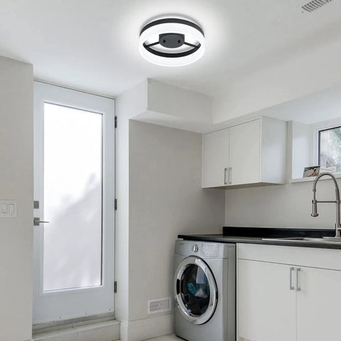 Laundry room with Dope Modern LED Semi Flush Mount Ceiling Light With Black Ring Vintage Modern 18W Daylight 6000K lamp
