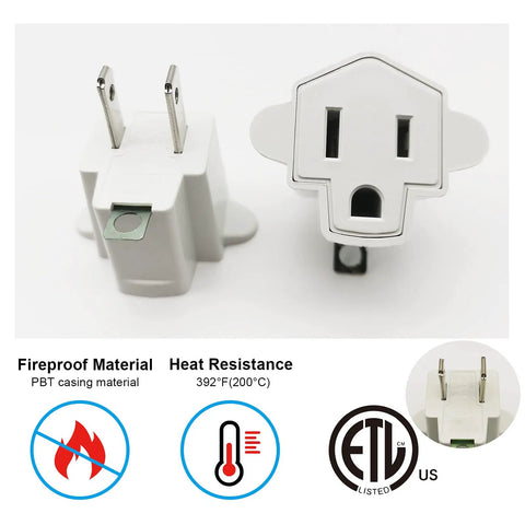 Three Prong To Two Prong Grounding Outlet Converter Two Pack Portable Fireproof 200C Wall Plug Adapter For Home Use