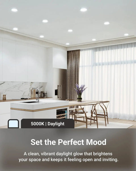 4 Pack 6 Inch Ultra Slim LED Recessed Ceiling Lights Canless With Junction Box IC Rated Daylight 5000K Dimmable 14W
