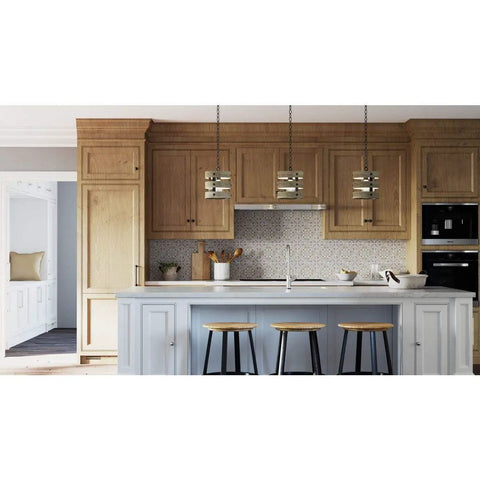Coastal Farmhouse 1 Light Pendant in Graphite Finish with Open Cage Frame of Three Circular Bands above kitchen island