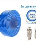 Beefy Blue Air Hose Polyurethane Tubing Anti Kink Strong Air Flow High Powered Works For Compressor Needs All Day Fits Eight MM Size Connections For Pro Work In Any Garage Good, blue 8mm polyurethane air hose coil with metal couplers