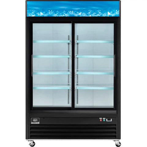 Kickass Commercial Merchandiser Refrigerator Delivering Rock Solid 45 Cubic Foot Storage With Eight Roomy Shelves For Chill Beverage Display At Bars Restaurants Or Retail Spaces, large glass door design.
