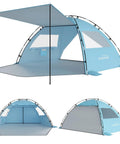 CumbreX Beach Tent Sun Shelter With Built In Canopy Pop Up 4 To 5 Person Beach Cabana Easy Setup UPF 50 Plus Sky Blue
