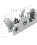 Push Button RV Cabinet Latch For Trailers And Motorhomes Galvanized Steel With Flush Mount Design One Handed Operation Easy Press To Close Mechanism Ideal For Emergency Access To Fuse Panels On Rough Rides in side view showcasing dimensions