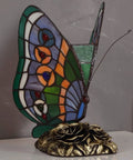 Butterfly Dope Tiffany Style Stained Glass Accent Table Lamp Night Light Handmade With Hand Cut Glass And Durable Metal Base 10 Inch Tall E12 Bulb Not Included, showing colorful butterfly design and metal base