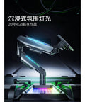 Pro Level T18 Monitor Stand With Rock Solid Articulating Arm And Slick Rgb Lighting showcasing RGB lights and sturdy arm design.
