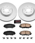PowerStop front brake kit, front view: two fully-coated rotors and four Z17 ceramic pads (CRK4669) with clips.