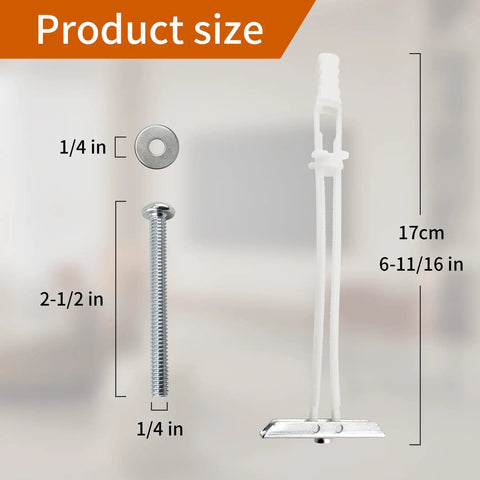 Product size of Heavy Duty Hollow Wall Anchor Kit With 100 Pcs Bolts And Washers For One Quarter By Twenty Toggle Bolts, TV Mounting Kit, Shelves And Cabinets, Supports Up To 270 Lbs In Drywall; 1/4 in bolt, 17 cm toggle