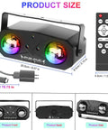 Sound Activated Disco Light Projector With Remote Control For Parties Bar Karaoke KTV Xmas Christmas Halloween Dance Floors And Home Entertainment For Party Scenes And Venues, showing remote and dimensions