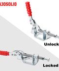 4 Pack 302F Push Pull Toggle Clamps 300 Lb Holding Capacity Heavy Duty Galvanized Steel compact clamp in locked and unlocked positions.