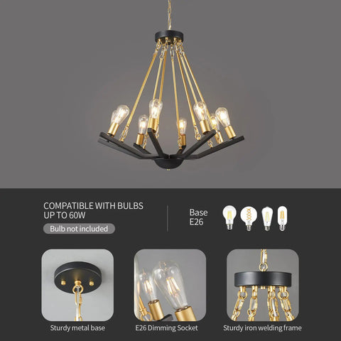 Black Gold 6 Light Farmhouse Chandelier For Dining Room Kitchen Island And Foyer Dope Industrial Iron Lighting Fixture