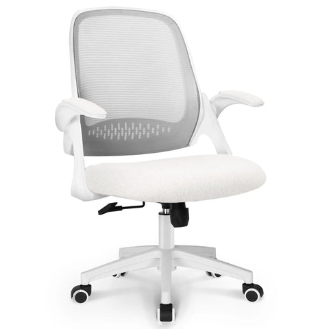Ergonomic Mesh Office Chair With Lumbar Support And Adjustable Height For Gaming And Work Breathable Backrest Swivel Rolling Wheels Flip Up Armrests Space Saving Design For Home Office Ivory