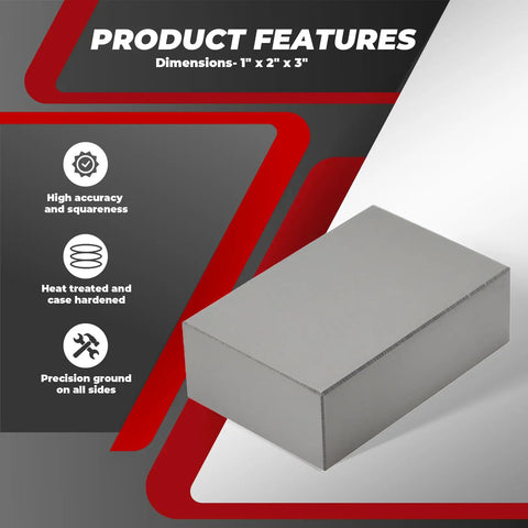 Two Piece 123 Block Set Ultra Precision Machinist Blocks 1 Inch By 2 Inch By 3 Inch Hardened Tool Steel Ground On All Sides 0.0002 Inch Tolerance With 23 Holes Square And Flat For Accurate Setup And Measurements. product features graphic, 1 x 2 x 3 in block