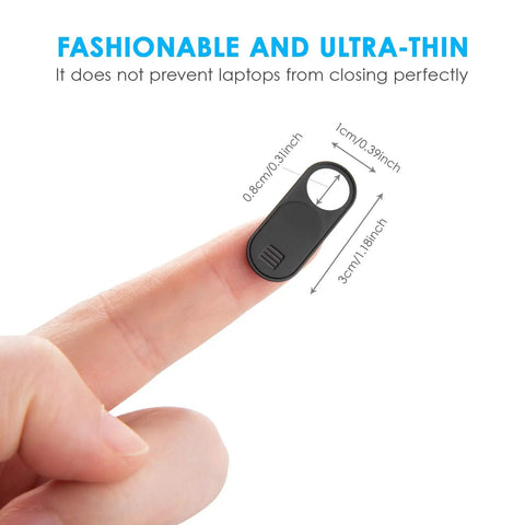 Dead Nuts Secure Webcam Slide Cover For Laptop Macbook And Phone Lock Down Private Feeds With Slick Glide Action Tight Fit Black Three Pack on fingertip, showcasing ultra-thin design.