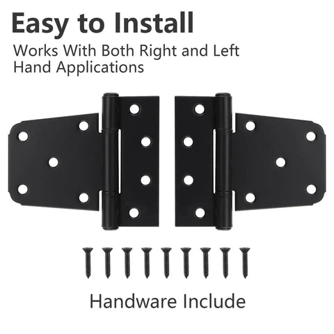 3.5 Inch Black Iron T Strap Gate Hinges Set For Wooden Fences And Barn Swing Doors with screws, easy installation