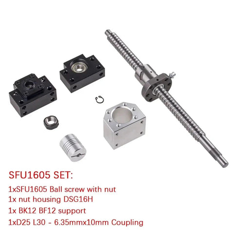 Dope C7 Ballscrew Kit With SFU1605 250 To 2000 Mm Length Plus BK BF End Supports And Couplers For High Speed CNC Router Build Ready To Rock, SFU1605 set with screw, nut housing, support blocks and coupler