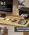 Gotta Love This Slick Recessed Power Strip Grommet Kit With 65W Fast Charging USB C And Type A Ports, Three AC Desk Outlets, Flush Mount Charging Station, 20 Piece Silver Desk Plate Setup on a modern wooden desk with devices charging.
