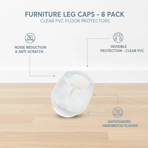 Clear Trim To Fit Furniture Leg Protectors With Adjustable Glides PVC Floor Pads For Hardwood Tile And Laminate Floors 8 Pack Low Key Transparent Design.