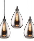 Three Pack Industrial Glass Pendant Lights For Kitchen Island With Teardrop Chrome Mirror Finish Dope Edison Hanging Fixtures