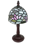 Lotus of Monet's Garden Petite Tiffany Style Table Lamp 12 Inch Full Color Glass Shade with Pale Blue Green Pink Glow Impressionist Water Lily Decor