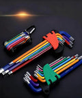 Color Coded Hex Key Allen Wrench Set 9 Piece Heavy Duty Pro Grade Multi Size Hex Keys in Inches on black background
