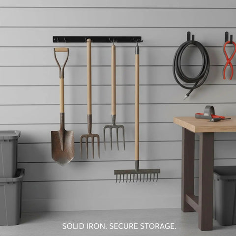 Heavy Duty Iron Wall Mount Tool Rack For Garage Organization Vertical Shovel And Rake Storage Black Metal Wall Hanger