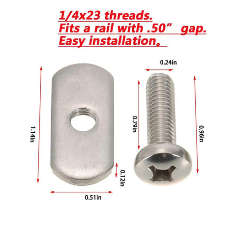 Built Tough Stainless Steel Kayak Rail Track Screws and Nuts Replacement Kit For Kayaks Canoes Boats size details