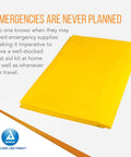 Folded Emergency Highway Blanket Disposable Water Repellent With Full Coverage For Safety Highly Visible Yellow 54 Inch By 80 Inch Pack Of 50 displayed on a white background with text highlighting emergency preparedness.