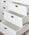 White dresser with open drawers displaying 2-Pack 6 Inch Antique Drawer Pulls With 3.43 Inch Hole Spacing Hollow Pattern Zinc Alloy Decorative Cabinet Handles