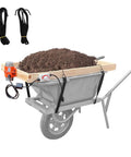 40W 110V Adjustable Vibrating Soil Sifter With Wooden Screen Semi Industrial Grade installed on wheelbarrow filled with soil