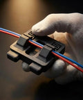 2 Pcs Hands Free Electric Wire Welding Fixture Portable Soldering Jig Tool Helping Hands Clamps holding red and blue wires securely.