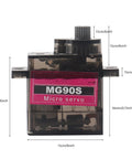 MG90S Micro Servo 9G Geared Servo For RC Hobbyists 180 Degree Mini Servo Motor with dimensions labeled