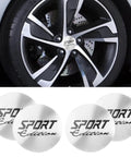 Four Pack Dope American Flag Wheel Center Caps 56Mm on a sporty silver wheel with premium slick vinyl stickers.