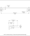 Technical drawing of Washington Square 22 Inch Glass Vanity Shelf With Beveled Edges In Oil Rubbed Bronze, wall mounted dimensions.