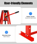 Beefy 6 Ton Hydraulic Press With Adjustable Working Table Height Benchtop A-Frame Shop Press With Press Plates Heavy Duty Car Repair Garage Tool in red, featuring a rubber handle and mounting holes.