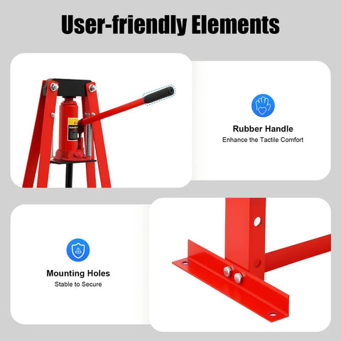 User-friendly elements of Top Rated Badass 6 Ton Adjustable Hydraulic A Frame Press with rubber handle and mounting holes.