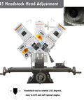 ±45 headstock adjustment of Badass Little R8 Mini Milling Machine With Brushless Motor, allowing precise drilling and milling.
