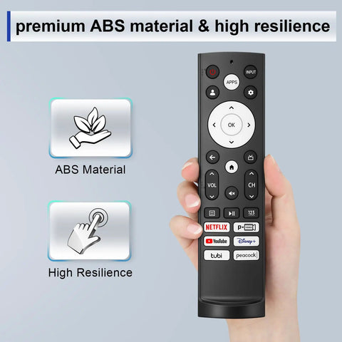 Replacement Remote Control For Smart Google TV Series A6 A65H A6H A7 U6 U6H U7H U8H U7 U6K U8 UX with 6 hotkeys shown in hand.