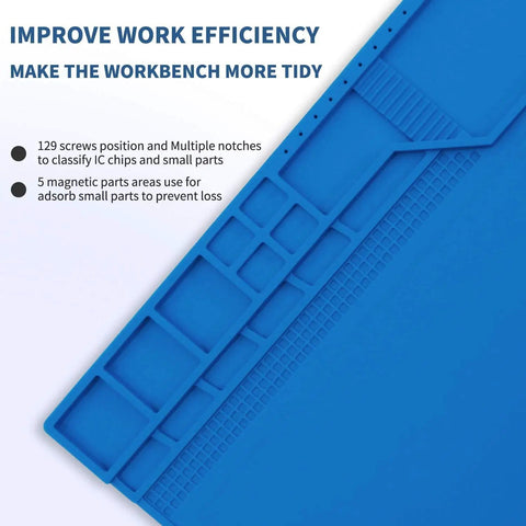 Pro Grade Heat Insulation Silicone Repair Mat With Built In Scale Ruler Magnetic Parts Pockets And Screw Position Guides